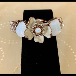 Opal Colored Flower Rhinestone Bangle Bracelet